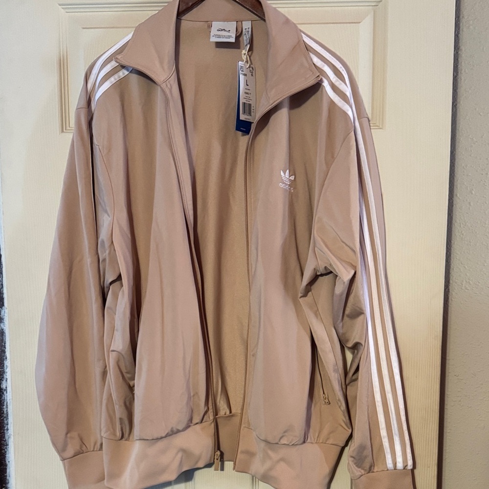 Adidas Beige Track Jacket with White Stripes